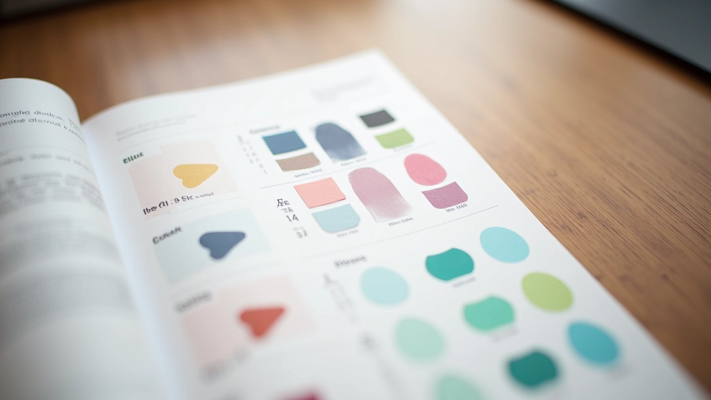 Documentação detalhada mostrando paleta de cores com valores hexadecimais, amostras Pantone e códigos RGB lado a lado